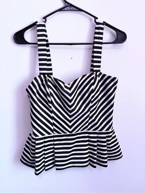 Lipsy Black & White Striped Peplum Camisole